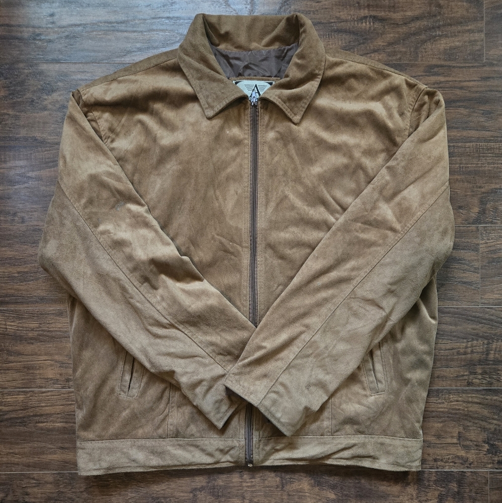 Men's Vintage Brown Suede Leather Bomber Jacket Size Medium Made In Italy